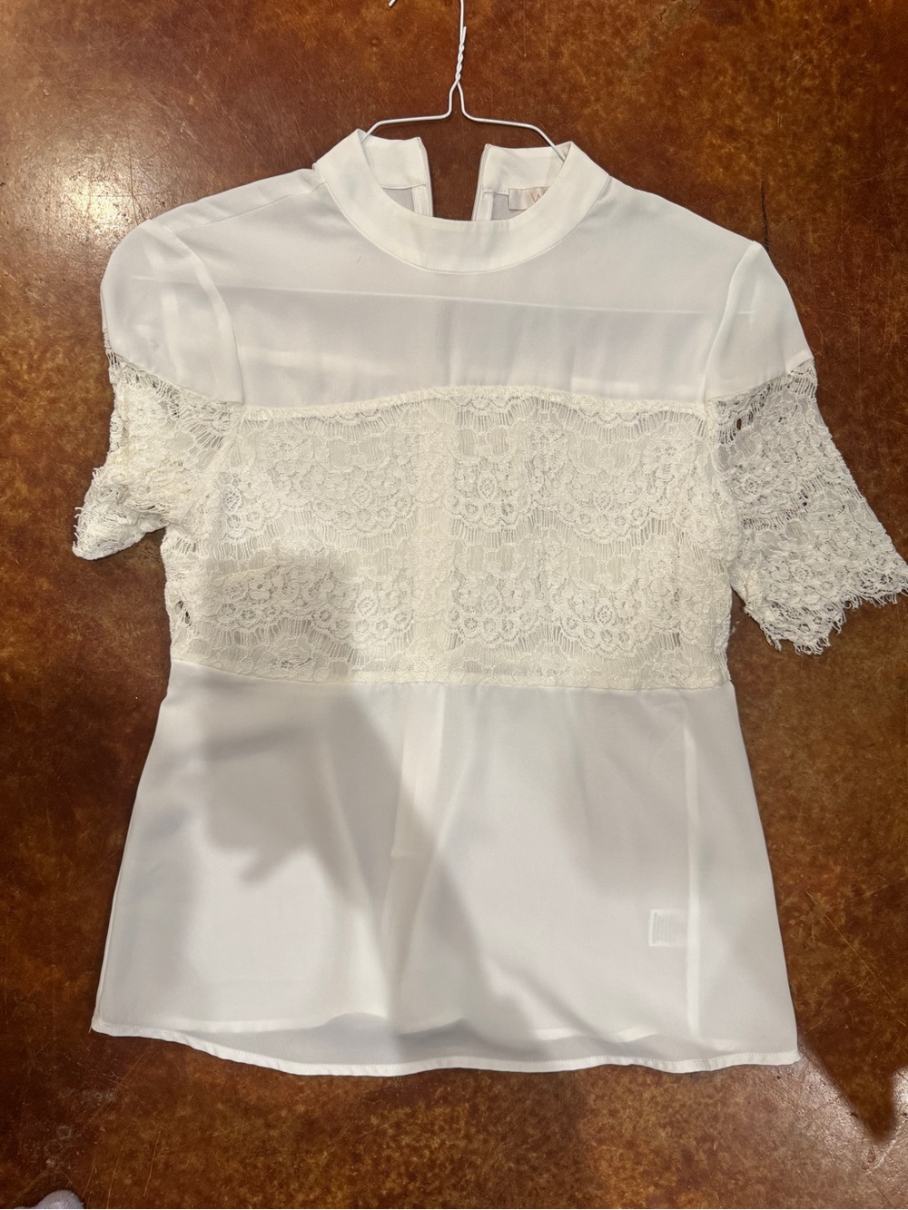 Wayf White Lace Panel Mock Neck Blouse